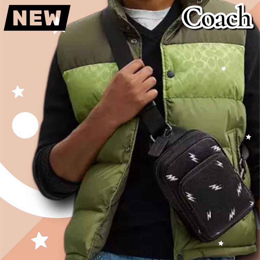 🔴New Coach Racer Sling Pack with Lightning Bolt Print – Gunmetal/Black Multi - Picture 5 of 5